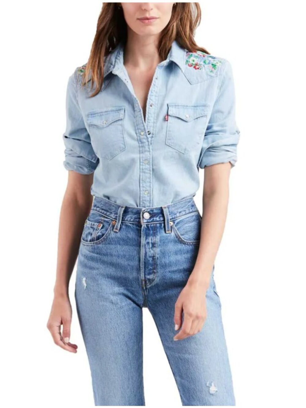 Levi's Ultimate Western Button Up with shoulder floral embroidery